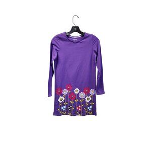 Girls Lands End Purple Floral Long Sleeve Dress M 10-12
